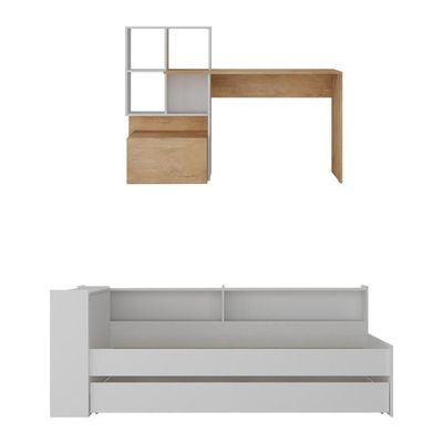 Conjunto Quarto Bicama Com Colchão E Baú/prateleira/escrivaninha Multimóveis Mp4228 Branco/rustic Branco/rustic