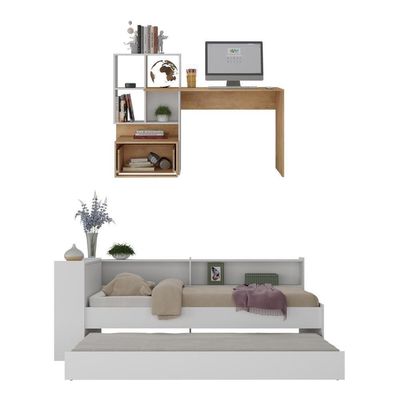Conjunto Quarto Bicama Com Colchão E Baú/prateleira/escrivaninha Multimóveis Mp4228 Branco/rustic Branco/rustic