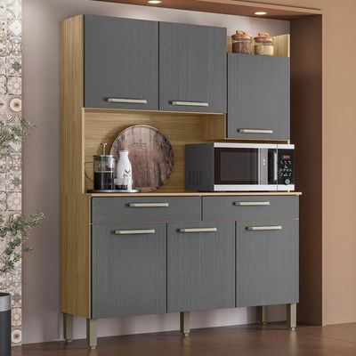 Armário De Cozinha Compacta Mdf 6 Portas Modena Plus Freijó-gris