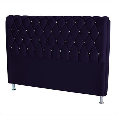 Cabeceira De Cama Box Londres Casal Queen 160 Cm Suede Botão De Strass Azul Marinho Do Lar Móveis E Decoração