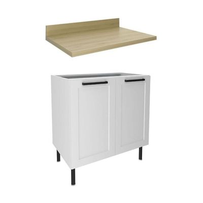 Balcão De Cozinha Em Mdf Com Tampo E 2 Portas 80cm Multimóveis Cr20463 Branco Carvalho Tropical