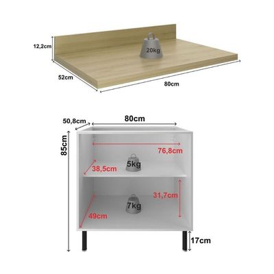 Balcão De Cozinha Em Mdf Com Tampo E 2 Portas 80cm Multimóveis Cr20463 Branco Carvalho Tropical