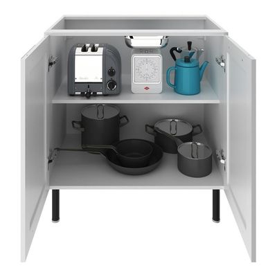 Balcão De Cozinha Em Mdf Com Tampo E 2 Portas 80cm Multimóveis Cr20463 Branco Carvalho Tropical