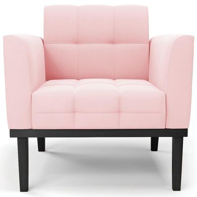 Poltrona Decorativa Base Madeira Preto Ana Suede Rosa Bebê - Ibiza