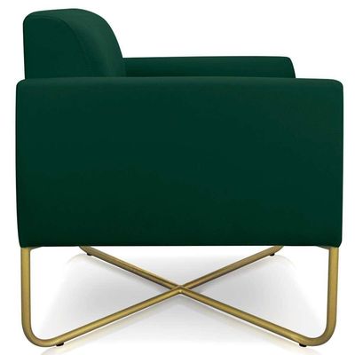 Poltrona Decorativa Base Industrial X Dourada Maressa S23 Suede Verde - Ibiza