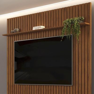 Painel Para 75 Polegadas Ripado 275x240cm Pratisk D04 Freijó - Mpozenato