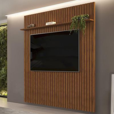 Painel Para 75 Polegadas Ripado 275x240cm Pratisk D04 Freijó - Mpozenato