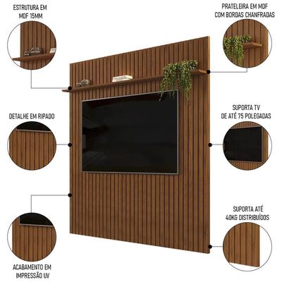 Painel Para 75 Polegadas Ripado 275x240cm Pratisk D04 Freijó - Mpozenato