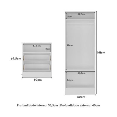Guarda-roupas 2 Portas Com Cômoda E 2 Gavetas Brownie Multimóveis Bb4046 Branco Branco