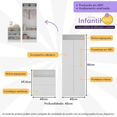 Guarda-roupas 2 Portas Com Cômoda E 2 Gavetas Brownie Multimóveis Bb4046 Branco Branco