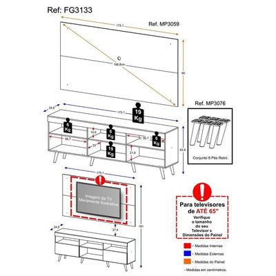 Rack Retrô Com Painel Para Tv Até 65´´ Flórida Fg3133