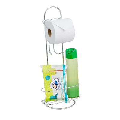 Porta Papel Higienico de Chão Cromado com Prateleira Suporte para 2 Rolos