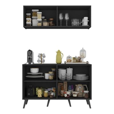 Conjunto Cantinho Do Café Retrô Armário E Aparador 4 Portas Multimóveis Mp1084 Preto Preto