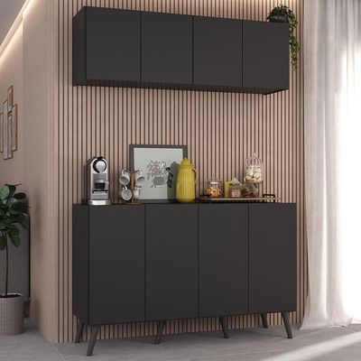 Conjunto Cantinho Do Café Retrô Armário E Aparador 4 Portas Multimóveis Mp1084 Preto Preto
