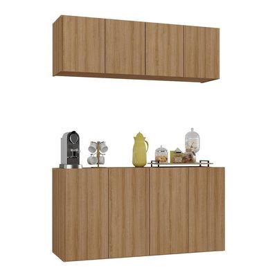 Kit Aparador Buffet Com Armário Aéreo 4 Portas Cantinho Do Café Multimóveis Mp1074 Rustic Rustic