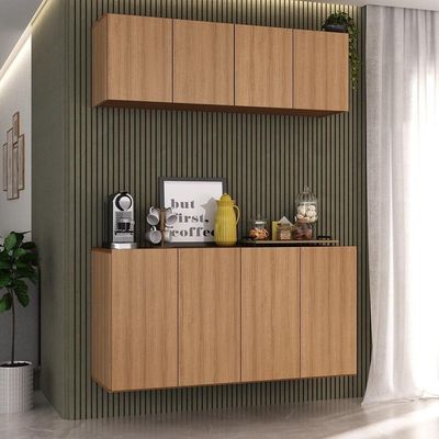 Kit Aparador Buffet Com Armário Aéreo 4 Portas Cantinho Do Café Multimóveis Mp1074 Rustic Rustic