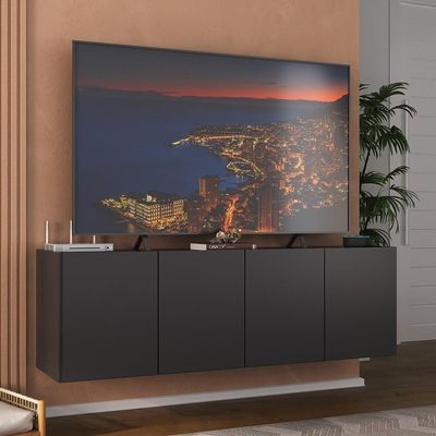 Rack Para Tv Até 50 Polegadas Com 4 Portas Suspenso Multimóveis Mp1070 Preto Preto