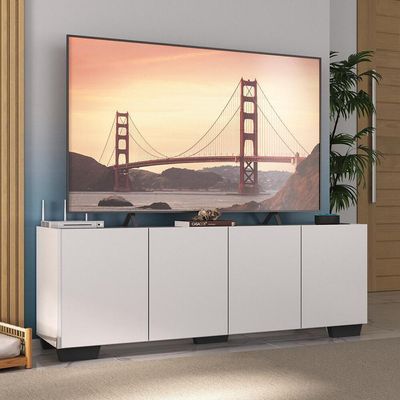 Rack Para Tv Até 50 Polegadas Com 4 Portas Multimóveis Mp1072 Branco/preto Branco/preto