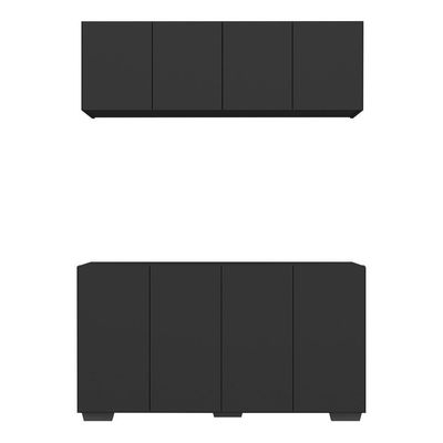 Kit Bar Armário Aéreo E Aparador 4 Portas Multimóveis Mp1087 Preto