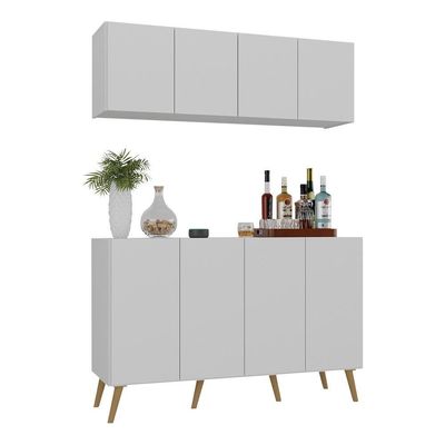 Kit Bar Armário Aéreo Aparador 4 Portas Mp1086 Branco/natural