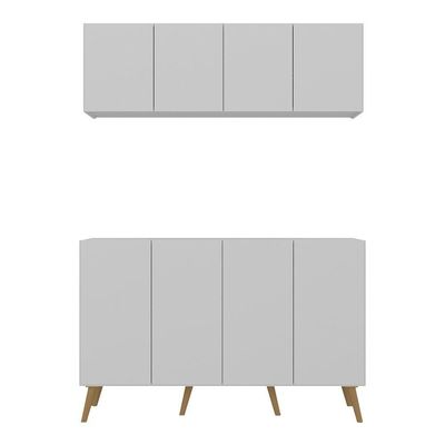 Kit Bar Armário Aéreo Aparador 4 Portas Mp1086 Branco/natural