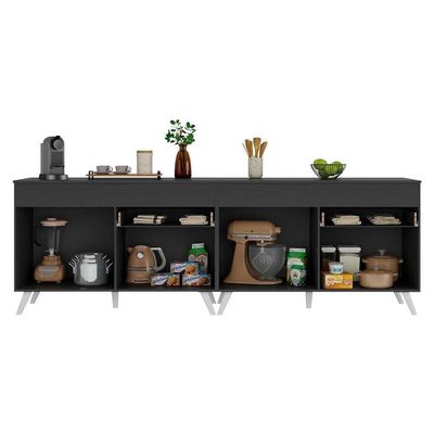 Kit Armário De Cozinha Gabinete Pia 120cm Veneza Multimóveis Mp2159 Preto/branco Preto/branco