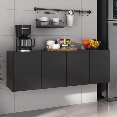 Balcão De Cozinha Suspenso 4 Portas Multimóveis Mp2167 Preto Preto