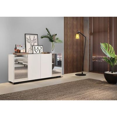 Aparador Buffet com Espelho e Pés Quadrados Branco/preto