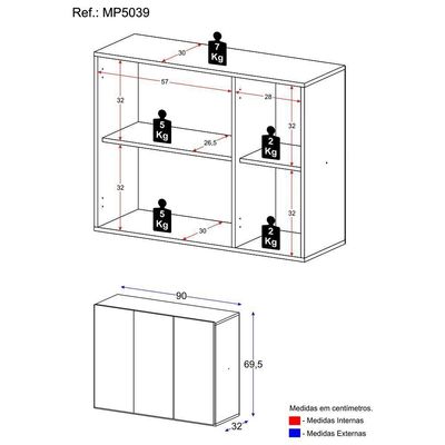 Balcão Multiuso Organizador Para Banheiro 3 Portas 90cm Multimóveis Mp5039 Branco Branco