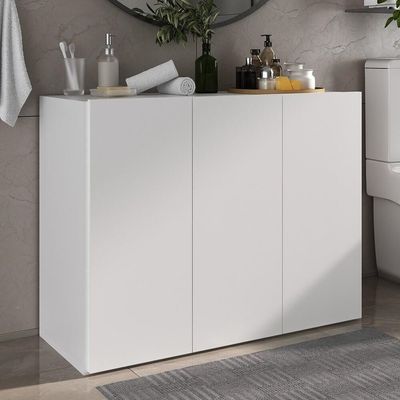 Balcão Multiuso Organizador Para Banheiro 3 Portas 90cm Multimóveis Mp5039 Branco Branco