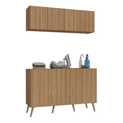Conjunto Lavanderia Retrô Multiuso Armário Aéreo E Balcão Mp5053 Rustic natural