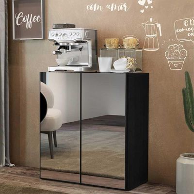 Aparador Buffet 2 Portas Com Espelho Vegas V3611 Preto Preto