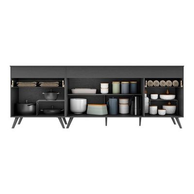Kit Com 2 Balcões De Cozinha 150cm E 70cm Veneza Multimóveis V2073 Preto Preto