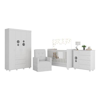 Quarto Completo+Colchão E Poltrona Mp4097 Branco Branco