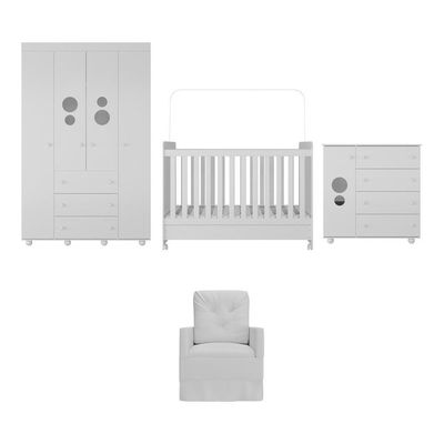 Quarto Completo+Colchão E Poltrona Mp4097 Branco Branco