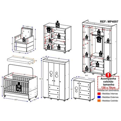 Quarto Completo+Colchão E Poltrona Mp4097 Branco Branco