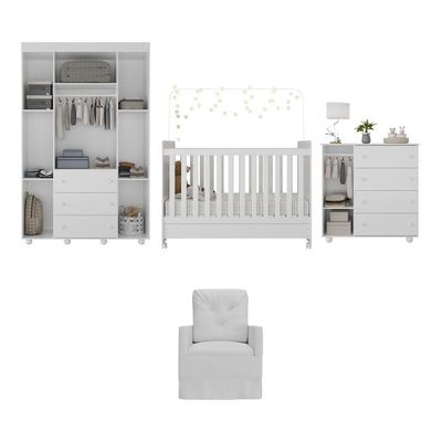 Quarto Completo+Colchão E Poltrona Mp4097 Branco Branco