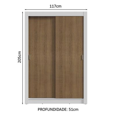 Guarda-Roupa Solteiro 2 Portas Correr Branco/Rustic