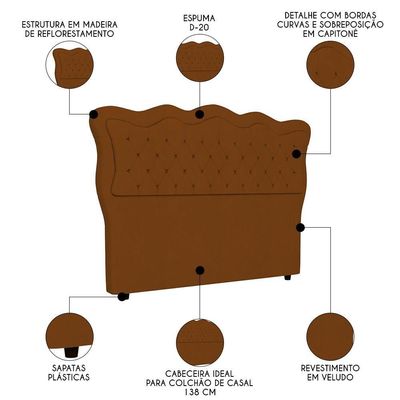 Cabeceira Casal Cama 140cm Oregon I02 Veludo Terracota - Mpozenato