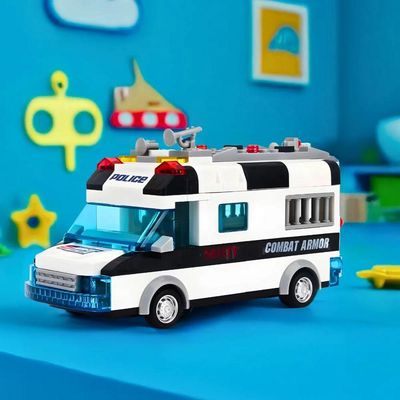 Carro Policia 77 Peças Lego Brinquedo Com Luz E Som - Branco