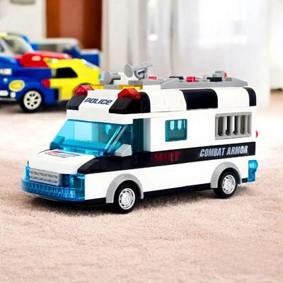 Carro Policia 77 Peças Lego Brinquedo Com Luz E Som - Branco