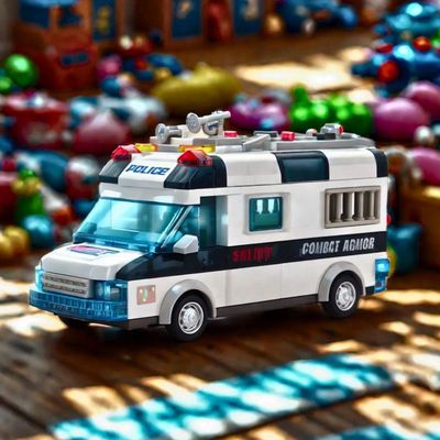 Carro Policia 77 Peças Lego Brinquedo Com Luz E Som - Branco