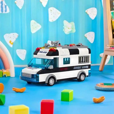 Carro Policia 77 Peças Lego Brinquedo Com Luz E Som - Branco
