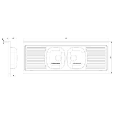 Pia de Apoio Tramontina Ribon 2C 34 em Aço Inox 160 x 60 cm Perfecta