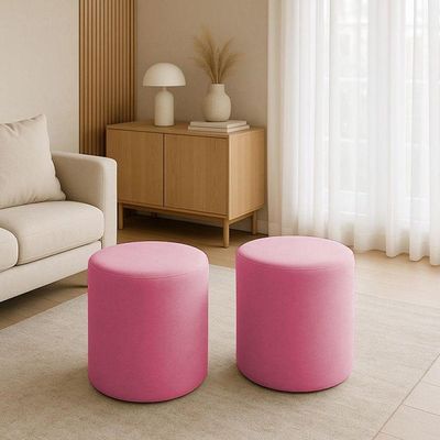 Kit 2 Puffs Beca Cilindro Suede Live - 7 Decor Rosa