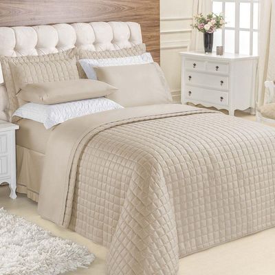 Kit Cobre Leito Colcha Veneza Queen 3 Peças Hipercal 180 Fios - Cáqui