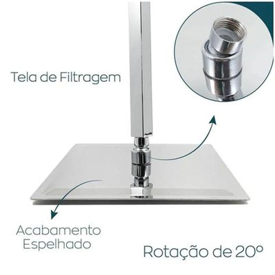 Chuveiro Ducha Teto Kit 9 Uni Inox 20x20 Slim Quadrado Banheiro Piscina Box Area Externa