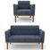 Sofá Namoradeira E 1 Poltrona Base Madeira Castanho Ana Suede Azul Marinho - Ibiza