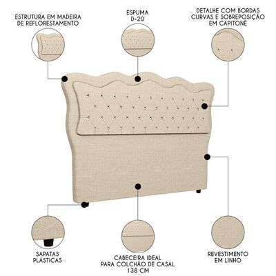 Cabeceira Casal Cama 140cm Oregon I02 Linho Bege - Mpozenato