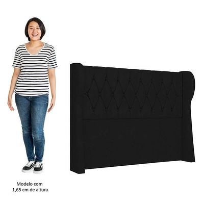 Cabeceira Casal Cama 140cm Malva I02 Veludo Preto - Mpozenato